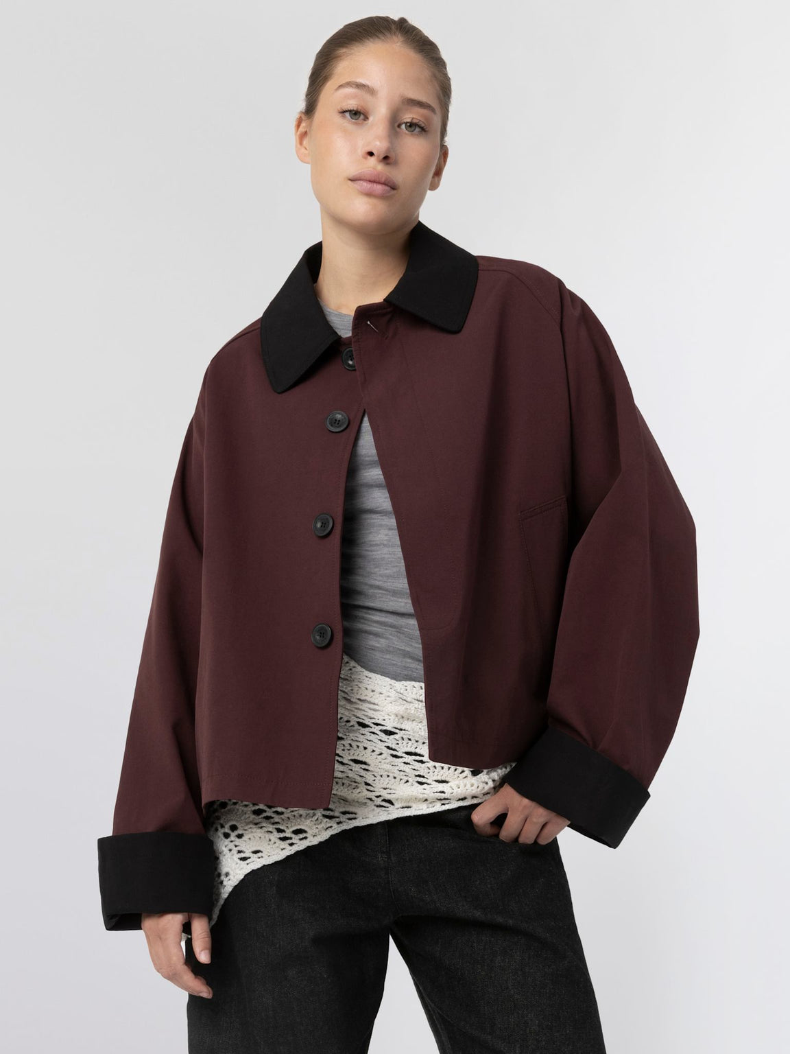 JOEL CANVAS JACKET - BURGUNDY/BLACK