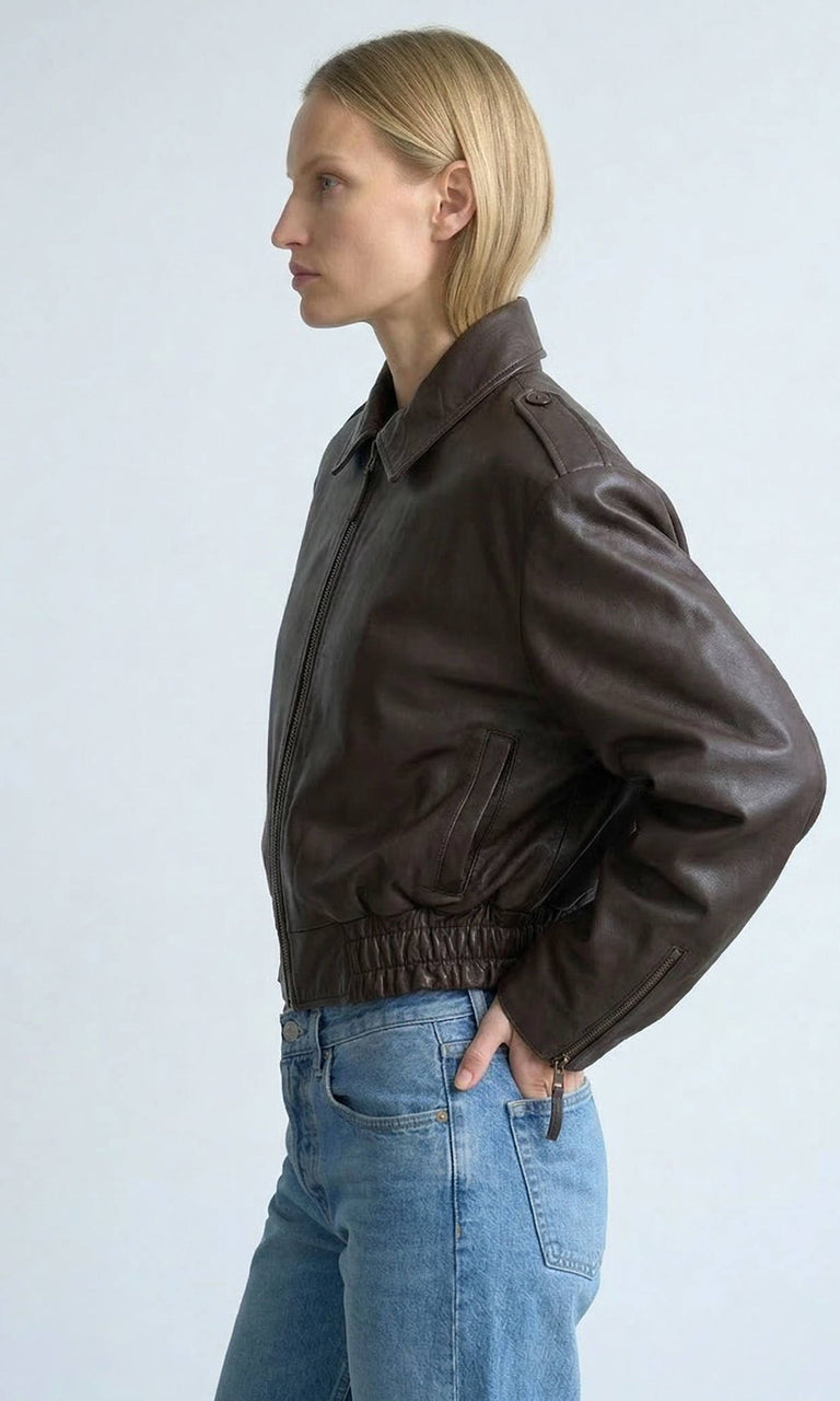 CLEO LEATHER JACKET - BROWN
