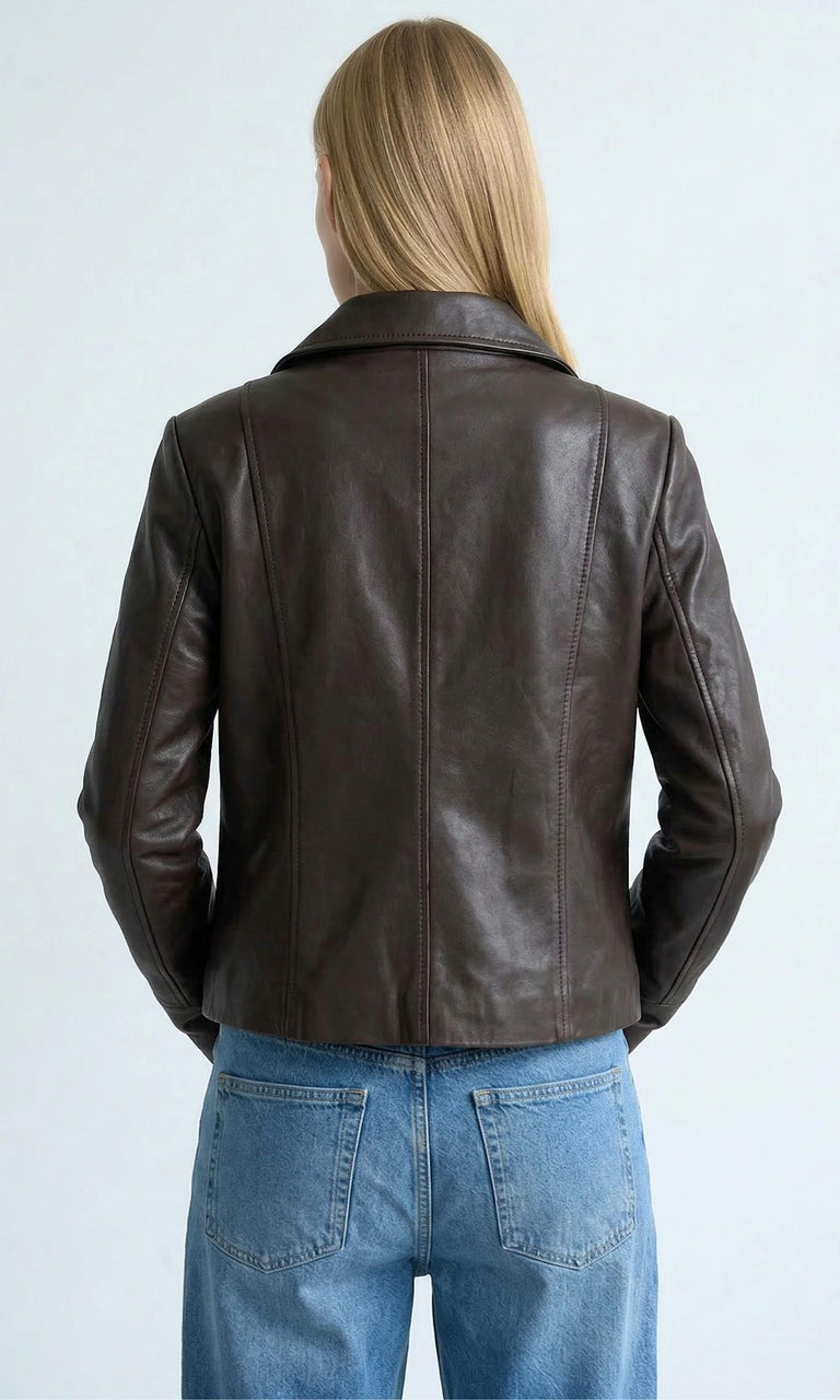 DREW LEATHER JACKET - BROWN