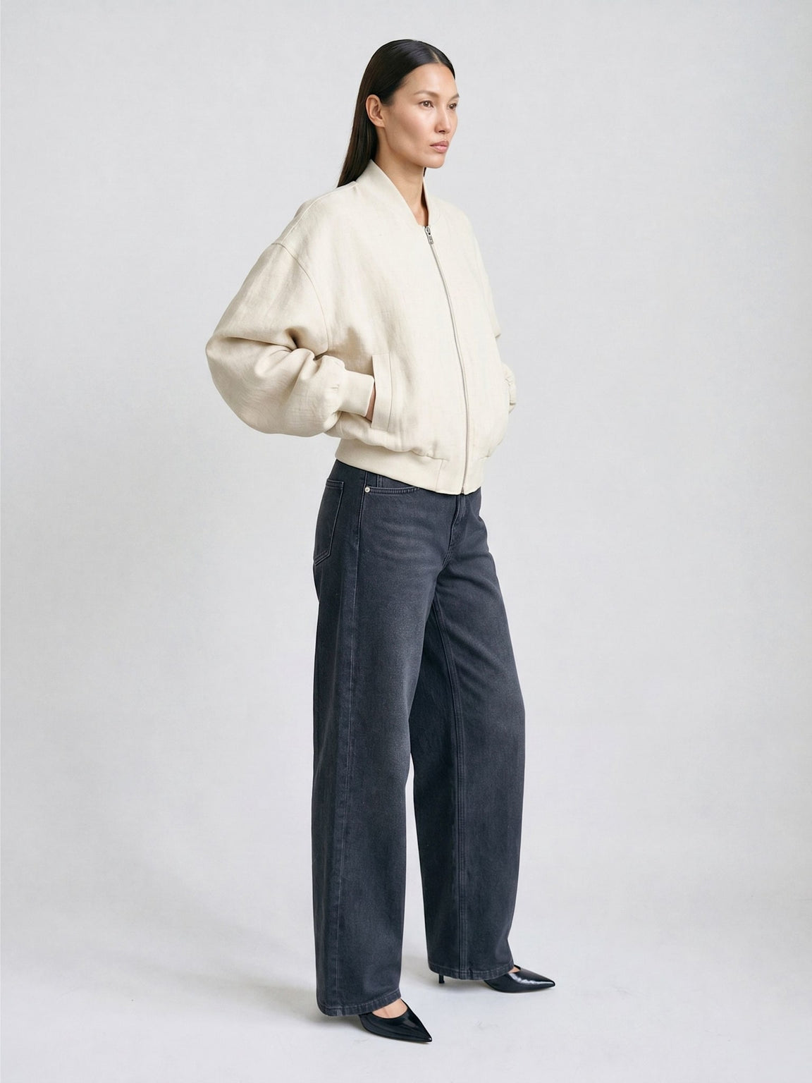 KIAN LINEN BOMBER - CREME