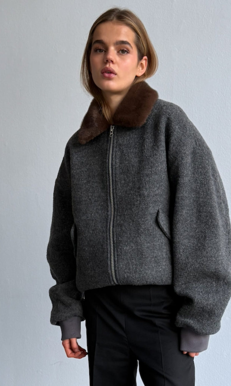 AVERY BOMBER JACKET - GREY/BROWN