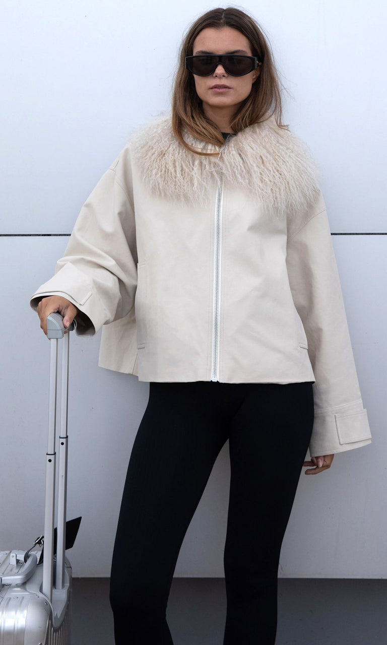 NICO JACKET MONGOLIAN FUR - CREME