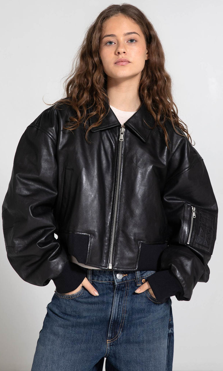 BONNIE LEATHER BOMBER - BLACK