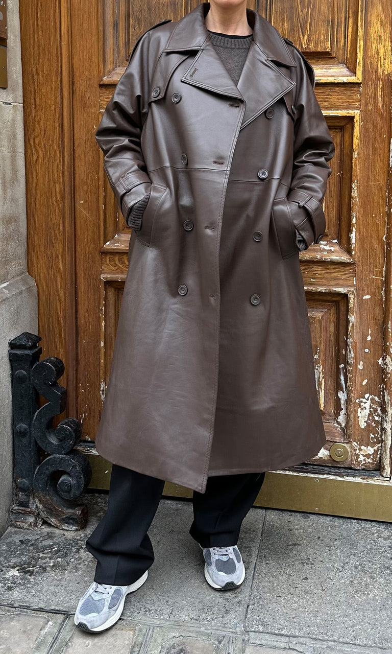 BOBBY LEATHER COAT - DARK BROWN