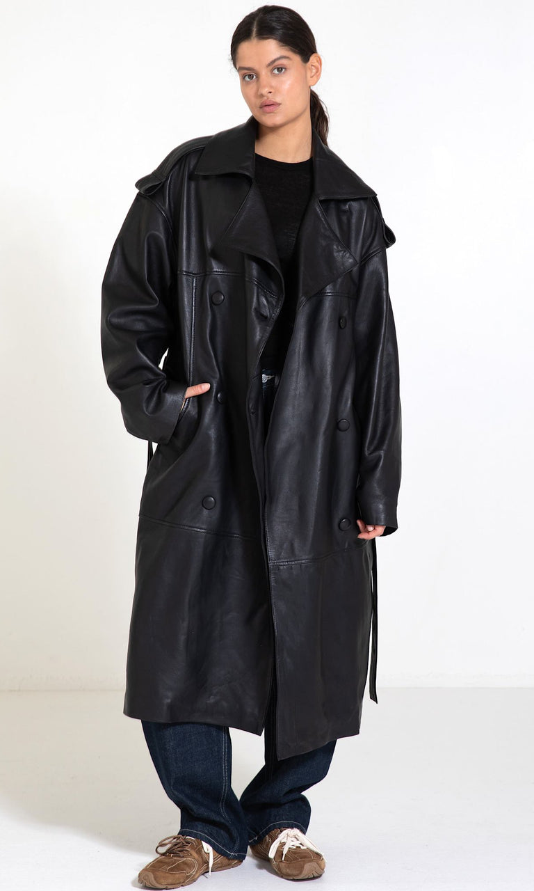 DAKOTA LEATHER COAT - BLACK