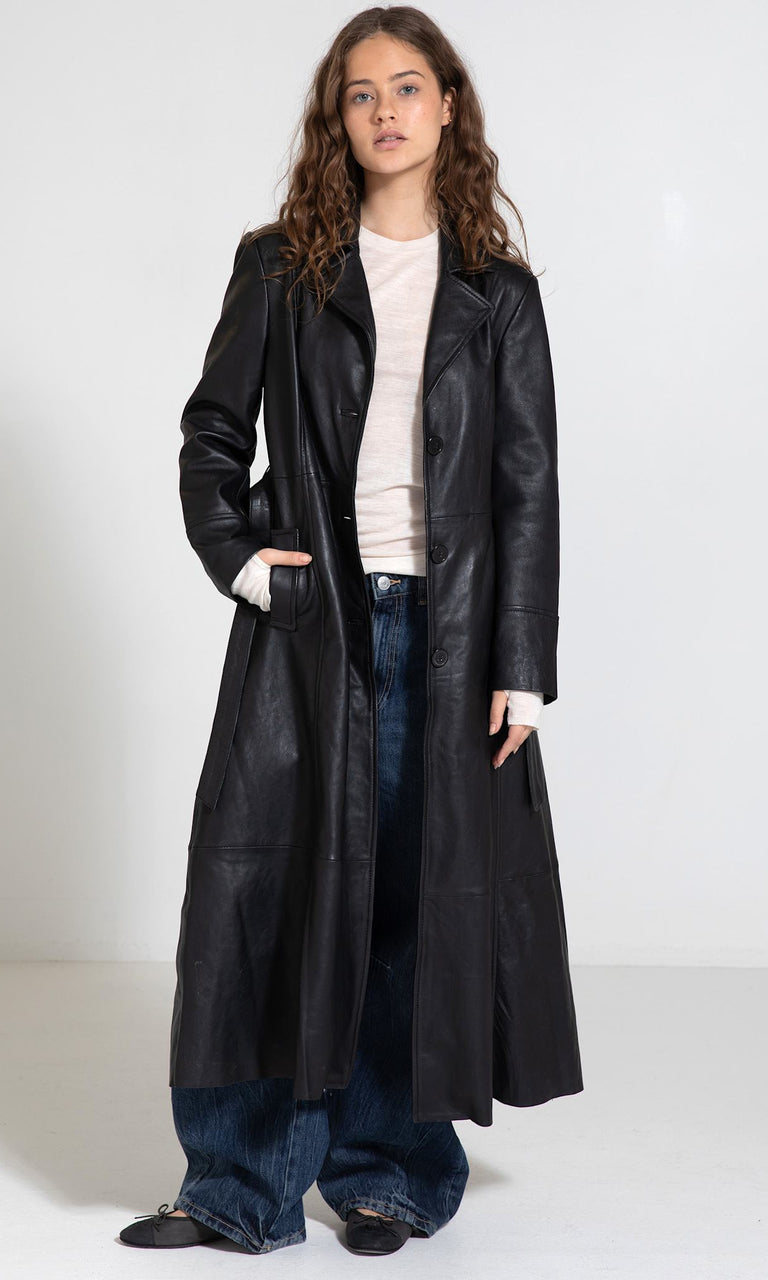 DREW LEATHER COAT - BLACK