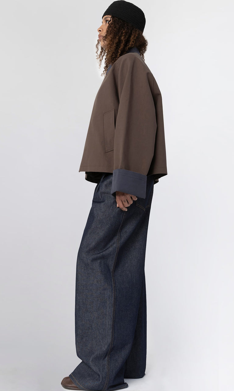 JOEL CANVAS JACKET - BROWN/NAVY