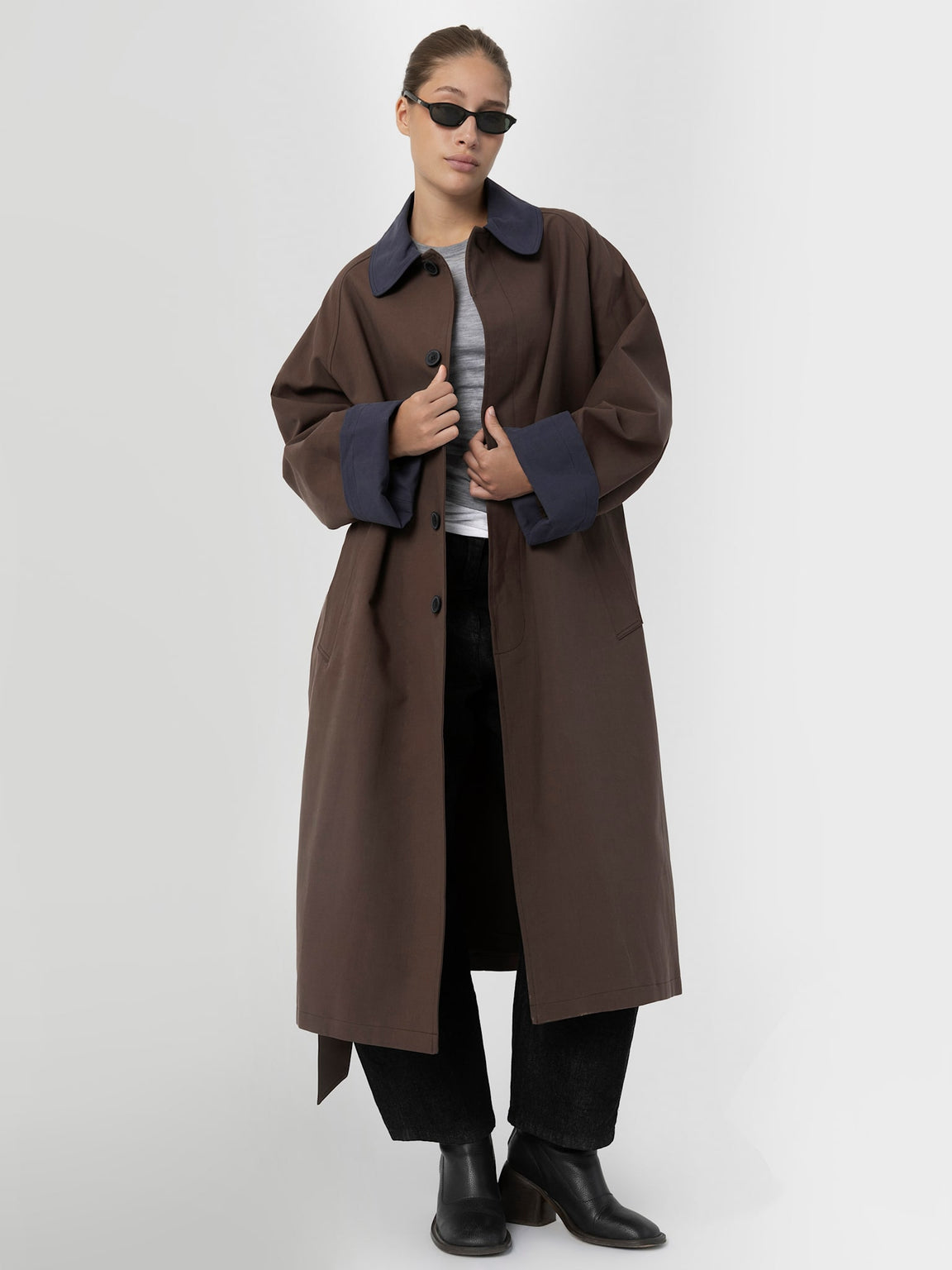 JOEL CANVAS COAT - BROWN/NAVY