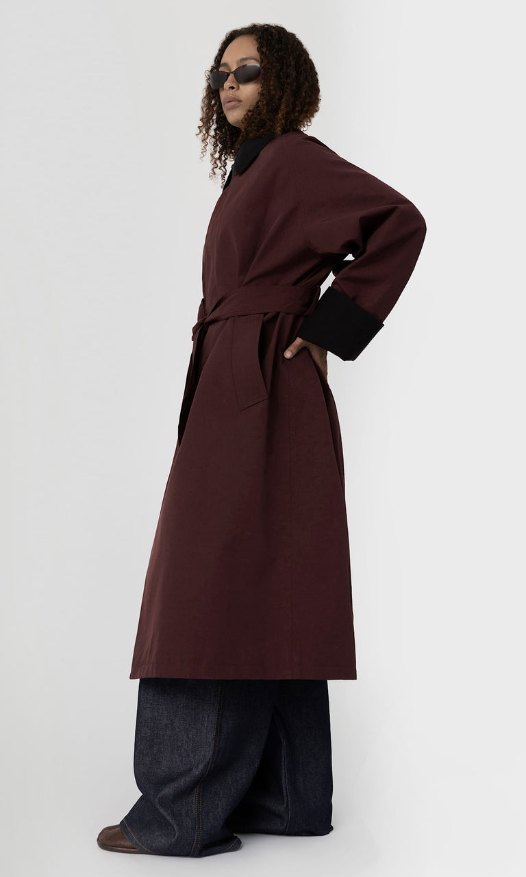 JOEL CANVAS COAT - BURGUNDY/BLACK