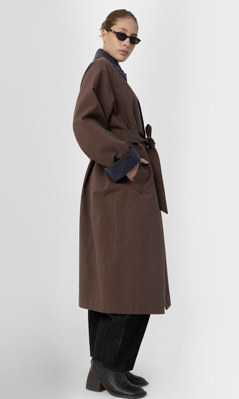 JOEL CANVAS COAT - BROWN/NAVY