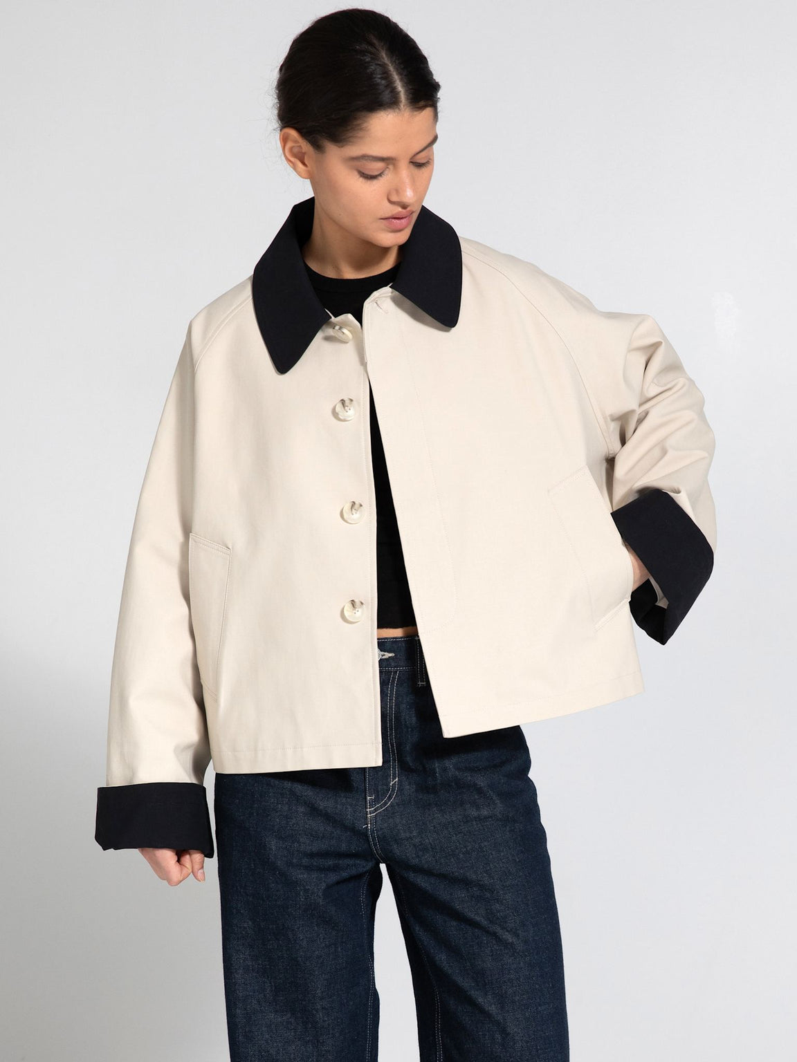 JOEL CANVAS JACKET - CREME/BLACK