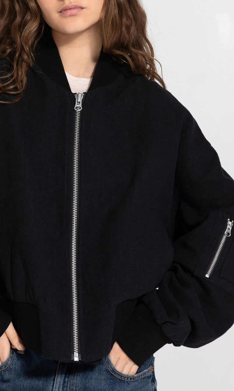 KIAN LINEN BOMBER - BLACK