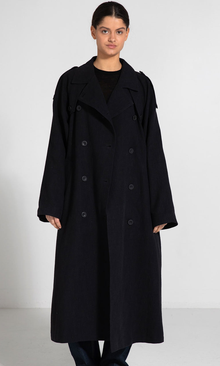 KIRA LINEN COAT - BLACK