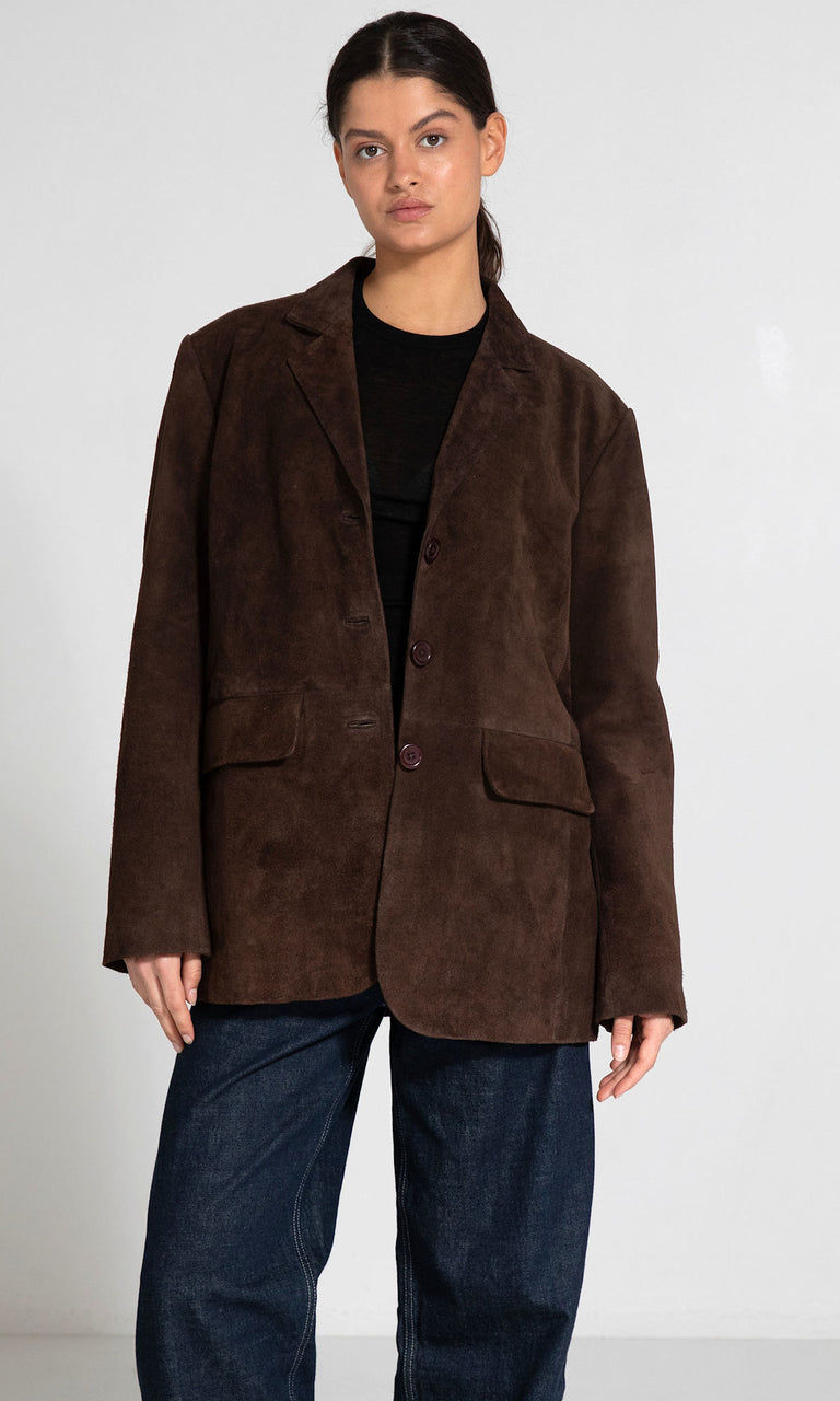 RACHEL SUEDE BLAZER - BROWN