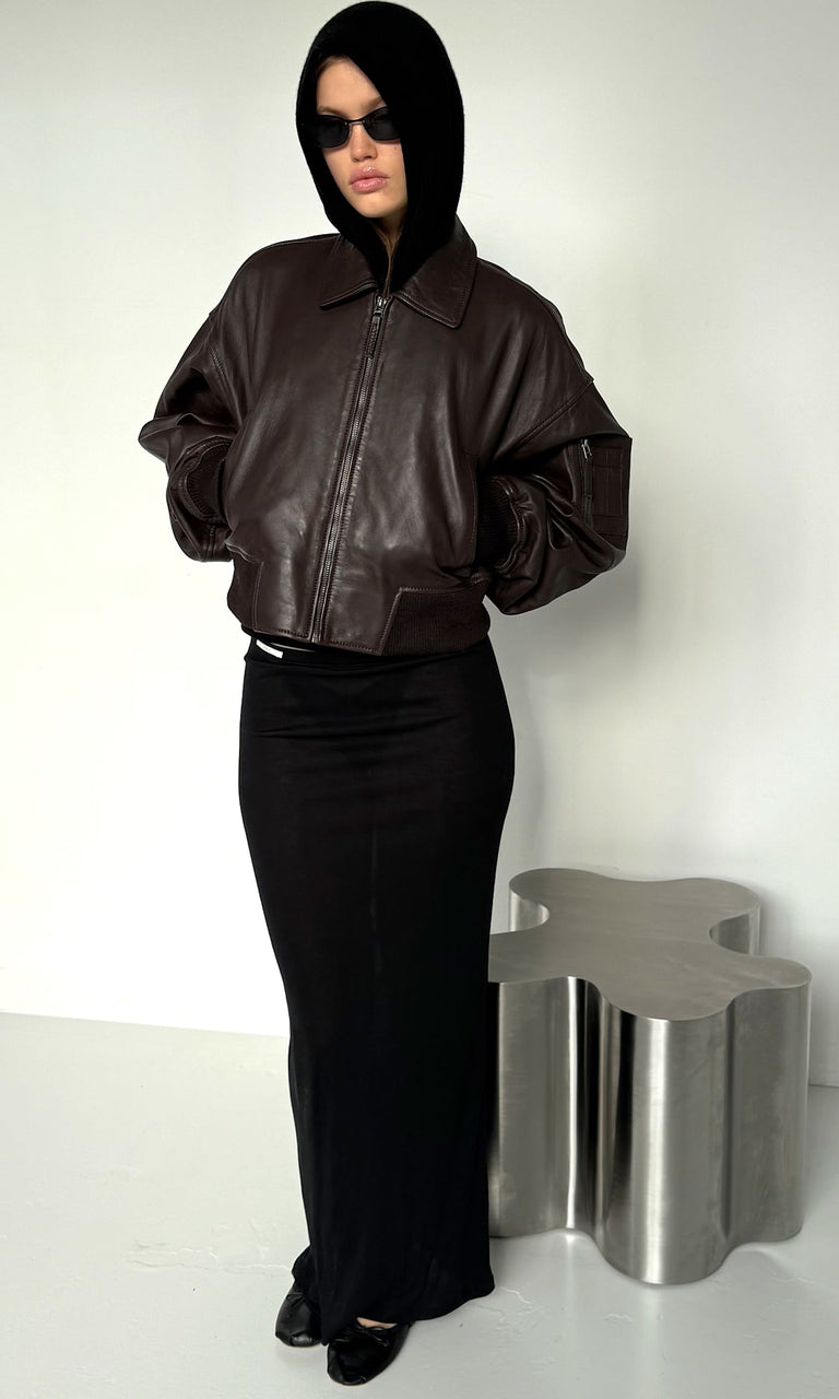 BONNIE LEATHER BOMBER - BROWN