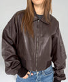 BONNIE LEATHER BOMBER - BROWN