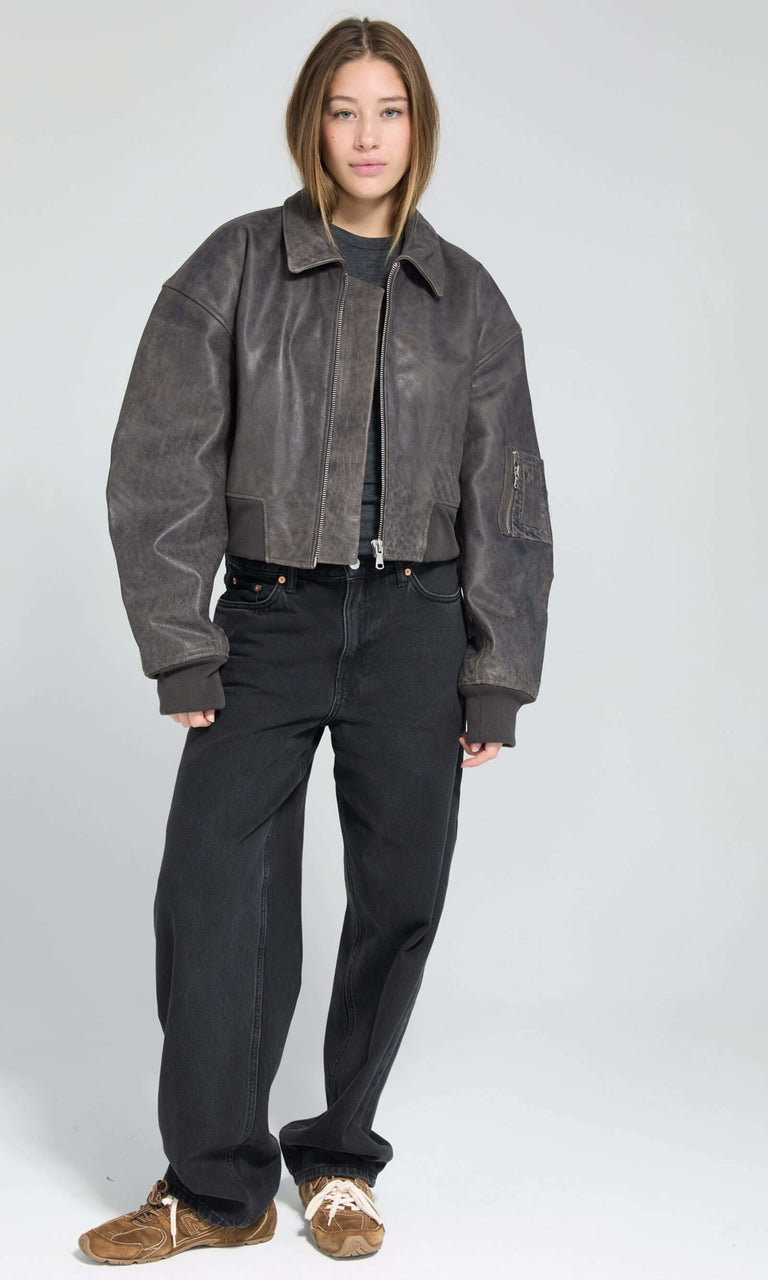 BONNIE CROPPED BOMBER - BROWN