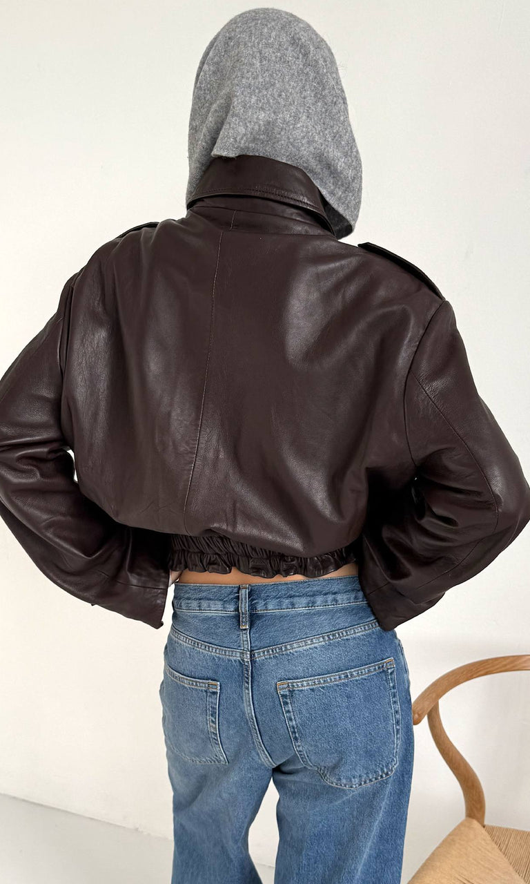 CLEO LEATHER JACKET - BROWN