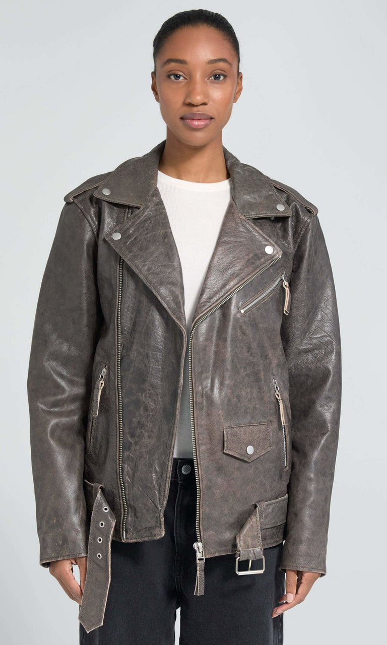 DODGE BIKER JACKET - BROWN