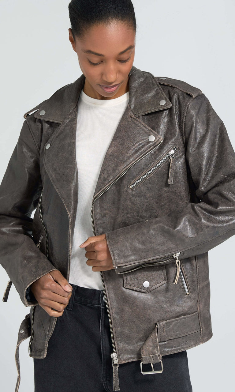 DODGE BIKER JACKET - BROWN