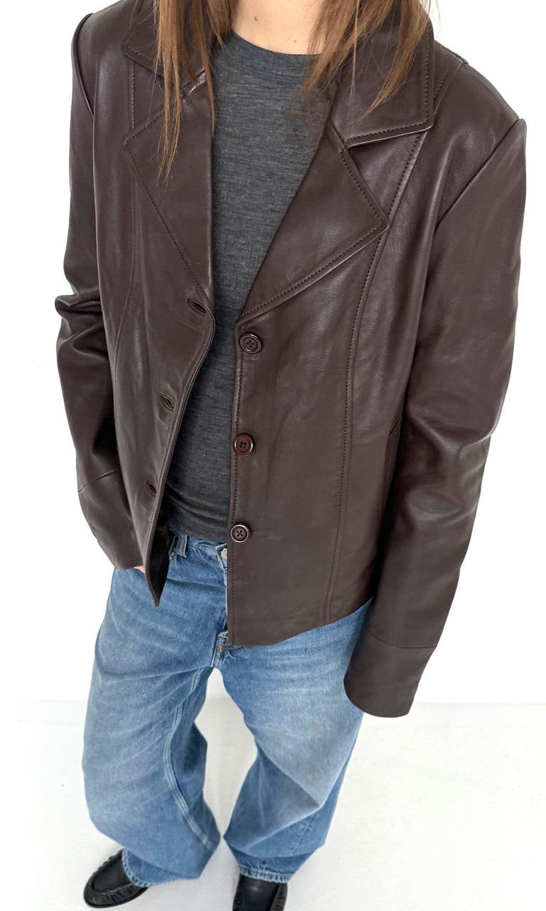 DREW LEATHER JACKET - BROWN