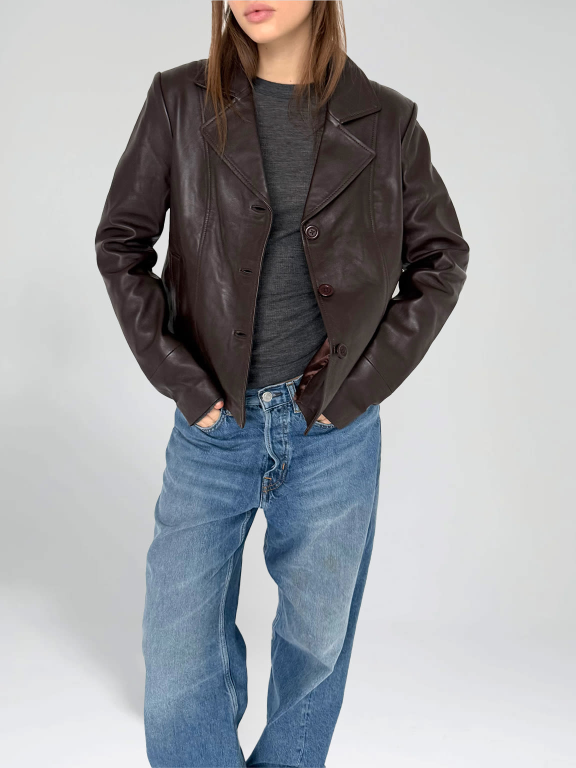 DREW LEATHER JACKET - BROWN