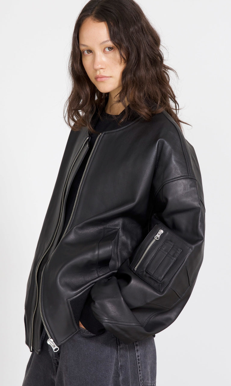 BIANCA LEATHER BOMBER - BLACK