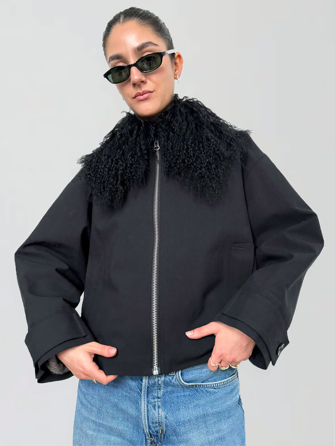 NICO JACKET MONGOLIAN FUR - BLACK