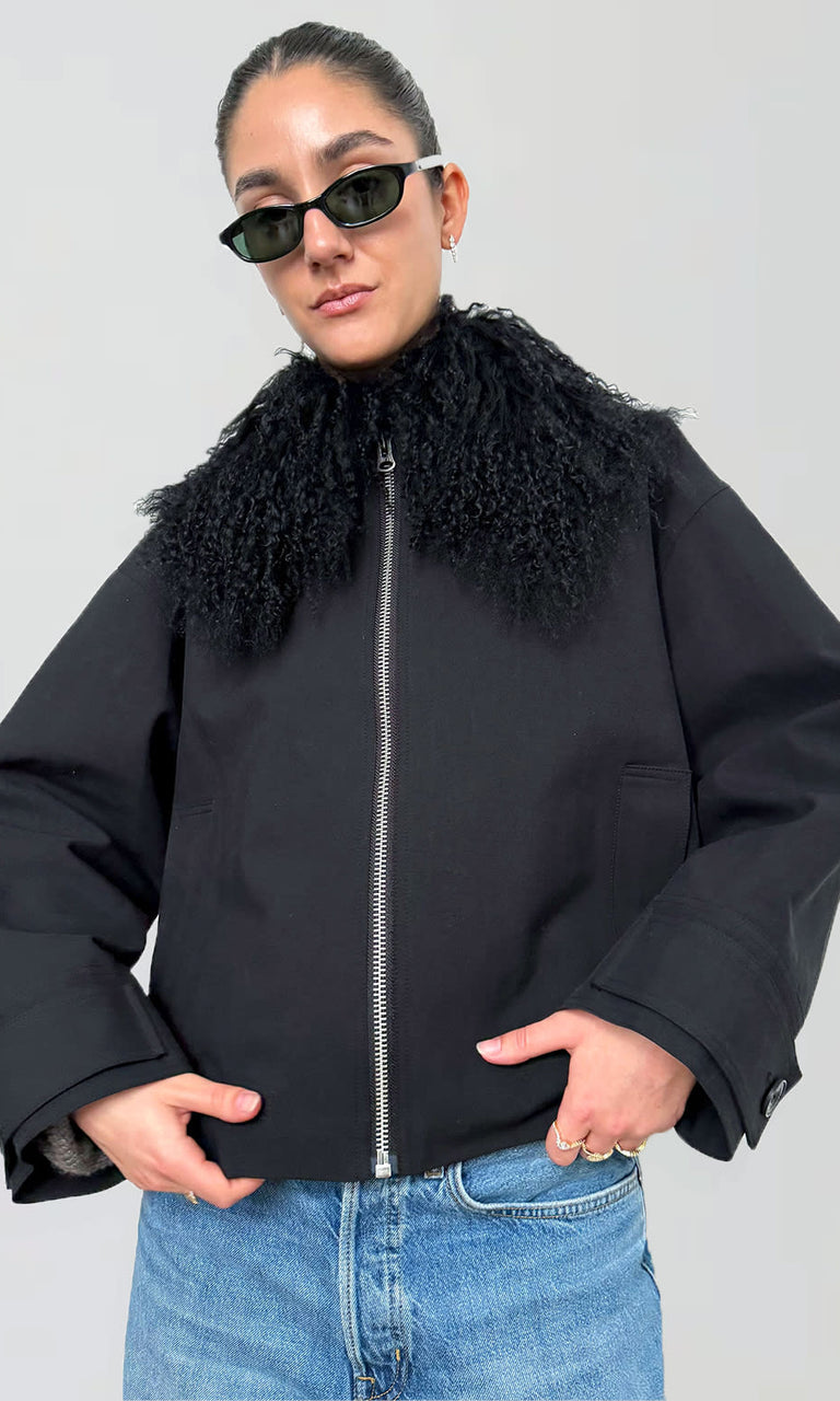 NICO JACKET MONGOLIAN FUR - BLACK