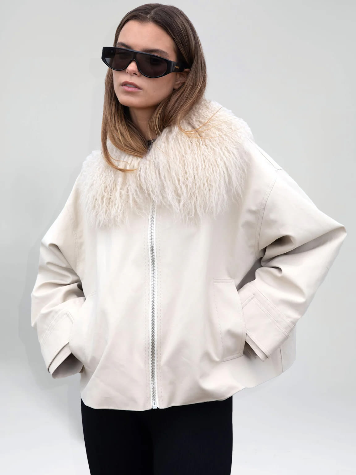 NICO JACKET MONGOLIAN FUR - CREME