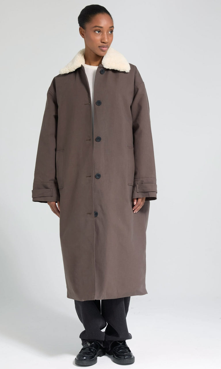 RITA PADDED CANVAS COAT - DARK BROWN