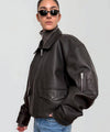 TANIS LEATHER BOMBER - BROWN