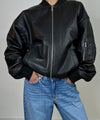 BIANCA LEATHER BOMBER - BLACK