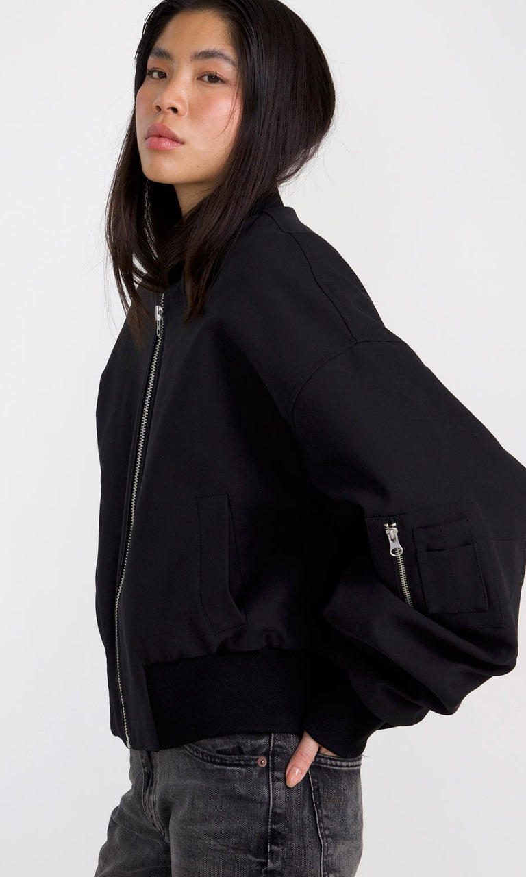 KIAN CANVAS BOMBER JACKET - BLACK