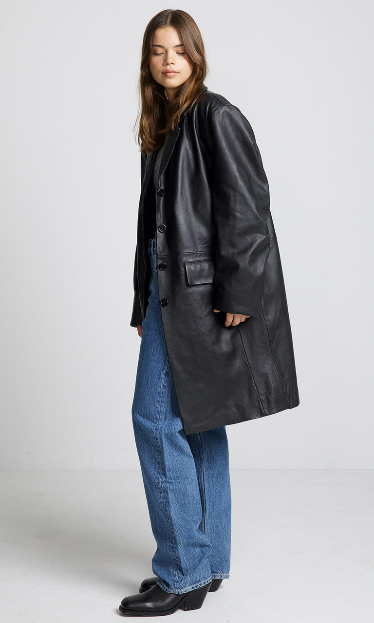 ZANDRA LEATHER COAT - BLACK